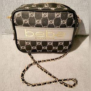 BEBE Leather Logo Brown Crossbody Mini Purse with Gold Chain